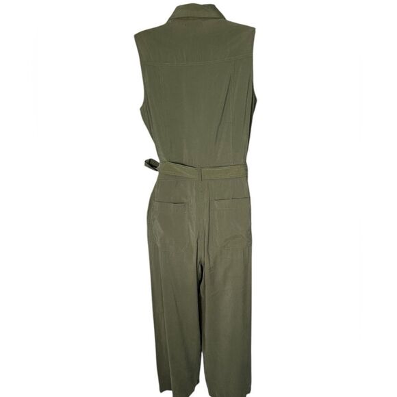 Max Studio Olive Green Button Down Sleeveless Ankle Jumpsuit - Picture 5 of 8